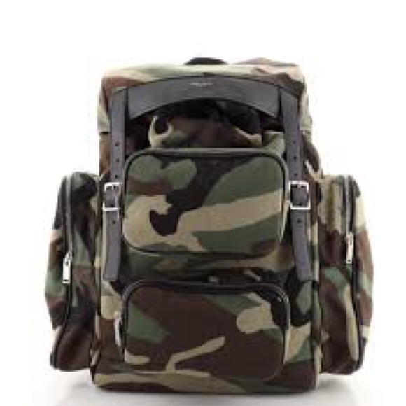 Saint Laurent Utilitarian Camo Print Backpack Green Multi - Picture 10 of 11